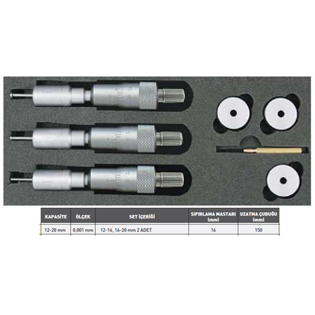12-20 MM. İKİ VE ÜÇ NOKTA TEMASLI İÇ ÇAP MİKROMETRE SETİ DİJİTAL MODEL  ASİMETO