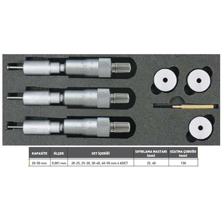 20-50 MM. İKİ VE ÜÇ NOKTA TEMASLI İÇ ÇAP MİKROMETRE SETİ DİJİTAL MODEL  ASİMETO