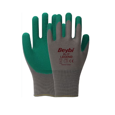 BEYBİ PL17 YEŞİL POLYESTER ÖRME CAMCI İŞ ELDİVENİ LATEKS KAPLI BEDEN NO:9