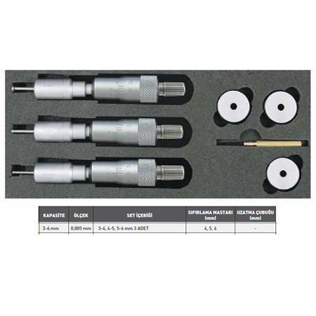 3-6 MM. İKİ VE ÜÇ NOKTA TEMASLI İÇ ÇAP MİKROMETRE SETİ MEKANİK MODEL  ASİMETO