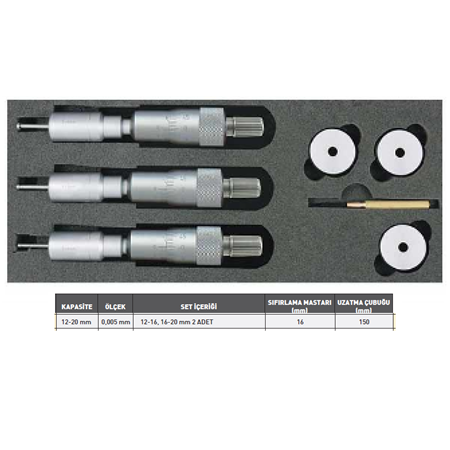 12-20 MM. İKİ VE ÜÇ NOKTA TEMASLI İÇ ÇAP MİKROMETRE SETİ MEKANİK MODEL  ASİMETO