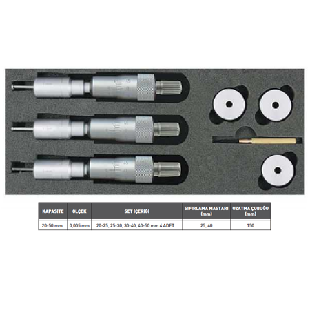 20-50 MM. İKİ VE ÜÇ NOKTA TEMASLI İÇ ÇAP MİKROMETRE SETİ MEKANİK MODEL  ASİMETO